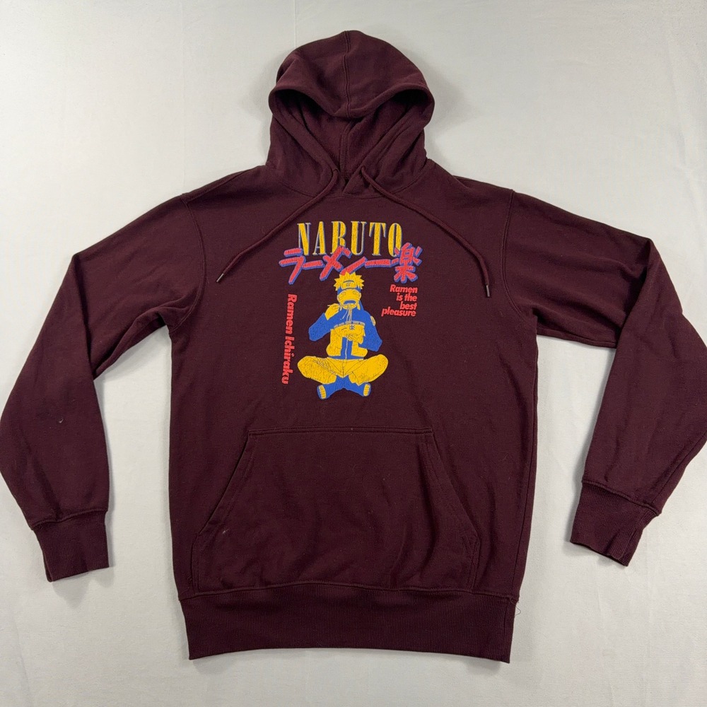 VTG Naruto Shippuden Hoodie Ramen Ichiraku Graphic Maroon Mens Size Small